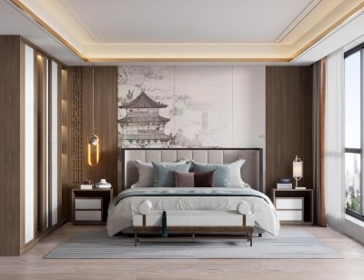 新中式家居卧室3D模型下载